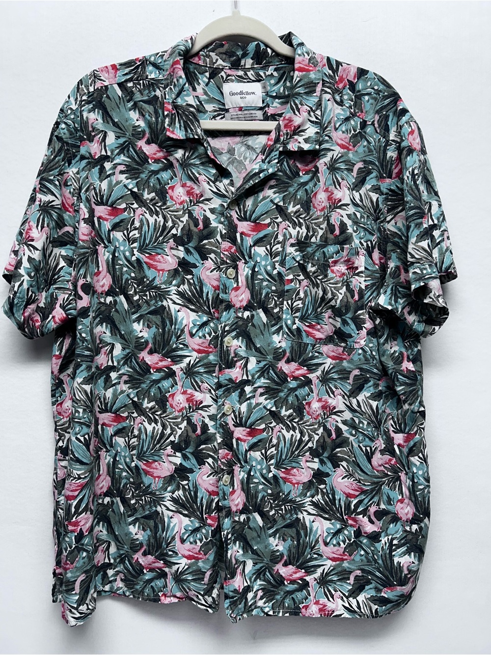 Goodfellow & Co Men’s Tropical Pink & Green Short-Sleeve Shirt